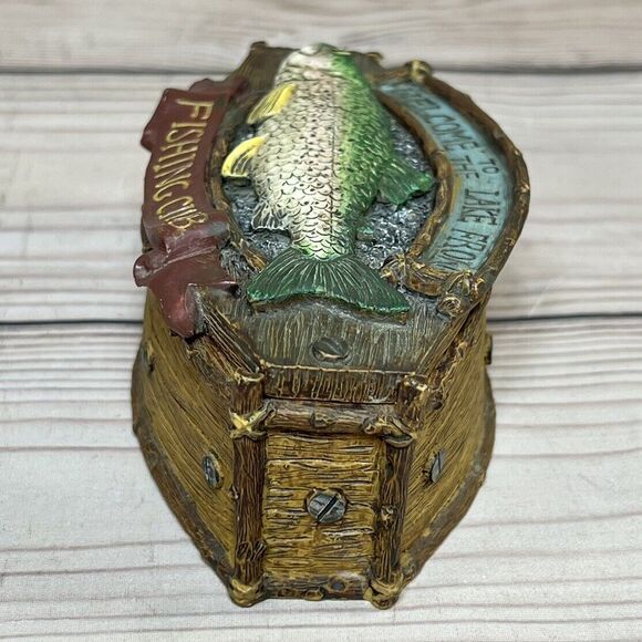 Vintage Trinket Box Welcome to Lake Front Fishing Club Accessory Container Wood - Picture 5 of 15